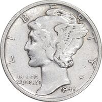 سکه 1 دایم 1945S مرکوری - AU50 - آمریکا