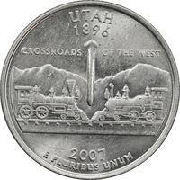 سکه کوارتر دلار 2007D ایالتی یوتا - AU55 - آمریکا