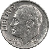 سکه 1 دایم 1966 روزولت - AU50 - آمریکا