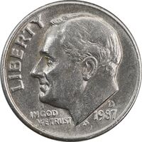سکه 1 دایم 1987D روزولت - AU55 - آمریکا