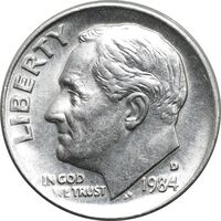 سکه 1 دایم 1984D روزولت - AU55 - آمریکا