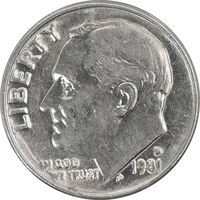 سکه 1 دایم 1981P روزولت - AU55 - آمریکا