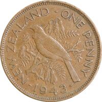 سکه 1 پنی 1943 جرج ششم - EF40 - نیوزیلند