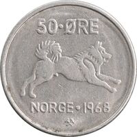 سکه 50 اوره 1968 اولاف پنجم - AU55 - نروژ