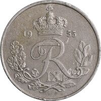 سکه 25 اوره 1955 فردریک نهم - EF45 - دانمارک