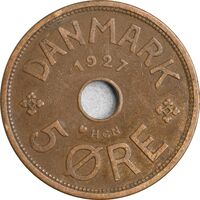 سکه 5 اوره 1927 کریستیان دهم - EF45 - دانمارک