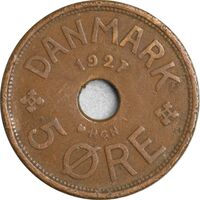 سکه 5 اوره 1927 کریستیان دهم - EF40 - دانمارک