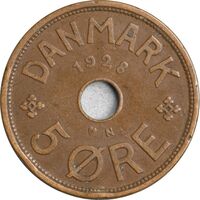 سکه 5 اوره 1928 کریستیان دهم - EF45 - دانمارک