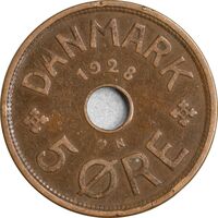 سکه 5 اوره 1928 کریستیان دهم - EF40 - دانمارک