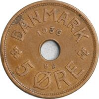 سکه 5 اوره 1936 کریستیان دهم - EF45 - دانمارک