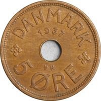سکه 5 اوره 1937 کریستیان دهم - EF45 - دانمارک