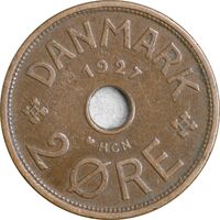 سکه 2 اوره 1927 کریستیان دهم - EF45 - دانمارک