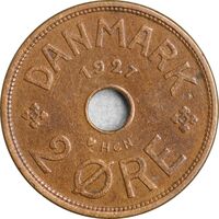 سکه 2 اوره 1927 کریستیان دهم - EF45 - دانمارک