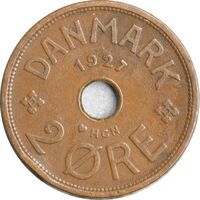 سکه 2 اوره 1927 کریستیان دهم - EF40 - دانمارک
