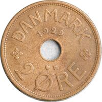 سکه 2 اوره 1929 کریستیان دهم - EF45 - دانمارک