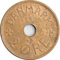 سکه 2 اوره 1940 کریستیان دهم - EF45 - دانمارک