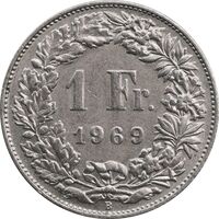 سکه 1 فرانک 1969 دولت فدرال - EF45 - سوئیس