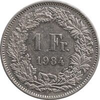 سکه 1 فرانک 1984 دولت فدرال - EF45 - سوئیس