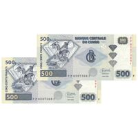 اسکناس 500 فرانک 2022 جمهوری دموکراتیک - با نقش الماس - جفت - UNC65 - کنگو