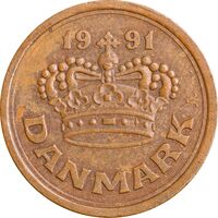 سکه 25 اوره 1991 مارگرته دوم - EF45 - دانمارک