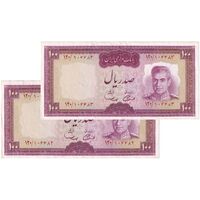 اسکناس 100 ریال (آموزگار - سمیعی) نوشته قرمز - جفت - AU55 - محمد رضا شاه