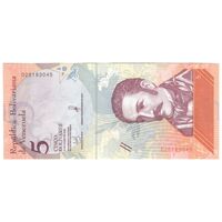 اسکناس 5 بولیوار 2018 جمهوری بولیواری - تک - AU50 - ونزوئلا