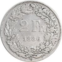 سکه 2 فرانک 1886 دولت فدرال - VF35 - سوئیس