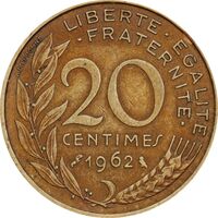 سکه 20 سانتیم 1962 (ماریان) جمهوری کنونی - EF45 - فرانسه