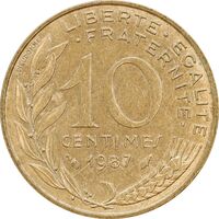 سکه 10 سانتیم 1987 (ماریان) جمهوری کنونی - AU50 - فرانسه