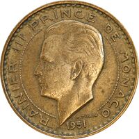 سکه 10 فرانک 1951 رینیه سوم - EF40 - موناکو