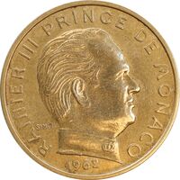 سکه 20 سنتیم 1962 رینیه سوم - AU50 - موناکو