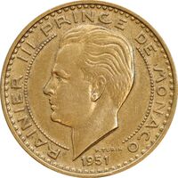 سکه 20 فرانک 1951 رینیه سوم - AU50 - موناکو