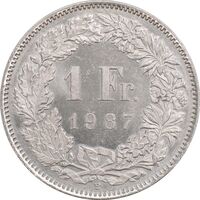 سکه 1 فرانک 1987 دولت فدرال - MS61 - سوئیس