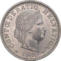 سکه 20 راپن 1985 دولت فدرال - AU50 - سوئیس