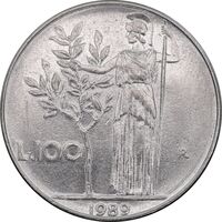سکه 100 لیره 1989 جمهوری - AU50 - ایتالیا