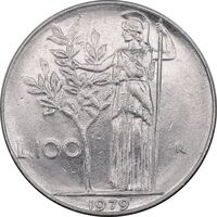 سکه 100 لیره 1979 جمهوری - AU50 - ایتالیا