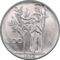 سکه 100 لیره 1978 جمهوری - AU50 - ایتالیا