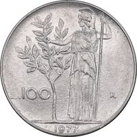 سکه 100 لیره 1977 جمهوری - EF45 - ایتالیا