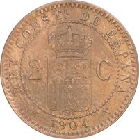 سکه 2 سنتیمو 1904 آلفونسوی سیزدهم - AU55 - اسپانیا