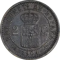 سکه 2 سنتیمو 1904 آلفونسوی سیزدهم - EF45 - اسپانیا