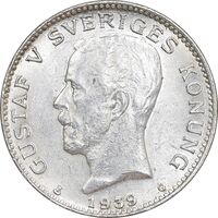 سکه 1 کرون 1939 گوستاو پنجم - MS61 - سوئد