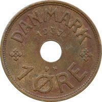 سکه 1 اوره 1937 کریستیان دهم - EF45 - دانمارک