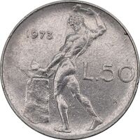 سکه 50 لیره 1973 جمهوری - EF45 - ایتالیا