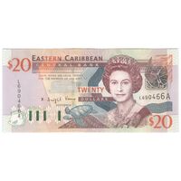 اسکناس 20 دلار بدون تاریخ (2003) الیزابت دوم - با پروانه نقره‌ای-حرف پسوند A - تک - UNC62 - حوزه کارائیب شرقی