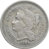 سکه 3 سنت 1866 جمهوری فدرال - EF40 - آمریکا