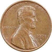 سکه 1 سنت 1971D لینکلن - AU55 - آمریکا