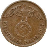 سکه 2 رایش فینیگ 1937D رایش سوم - EF45 - آلمان