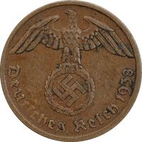 سکه 1 رایش فینیگ 1938A رایش سوم - EF45 - آلمان