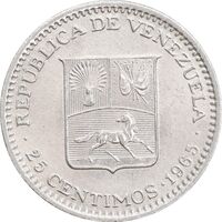 سکه 25 سنتیمو 1965 جمهوری چهارم - MS63 - ونزوئلا