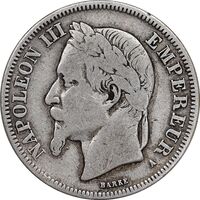 سکه 2 فرانک 1866 ناپلئون سوم - VF30 - فرانسه